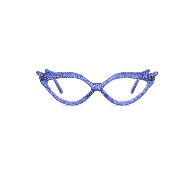 Blue sparkle rhinestone cat eye glasses with blue tinted lenses - Picture 5 of 8